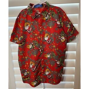 SSLR Boys‎ Large Button Down Shirt Red Christmas Surfing Santa Tropical Holiday